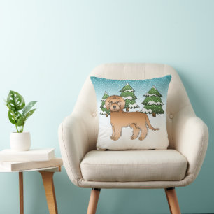 Cojín Decorativo Mini Goldendoodle albaricoque en un bosque inverna