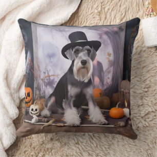Cojín Decorativo Miniatura Schnauzer Calabazas Halloween Aterradora