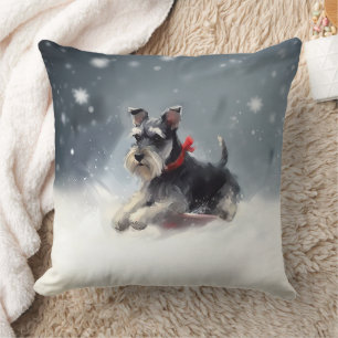 Cojín Decorativo Miniatura Schnauzer Navidad nieve invierno