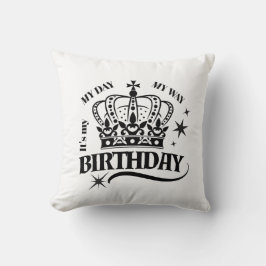 Cojín Decorativo Minimal Black Crown Birthday Quote Typography