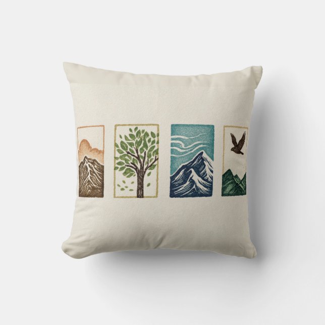 Cojín Decorativo Minimal Nature Set – Mountain & Tree Art (Anverso)