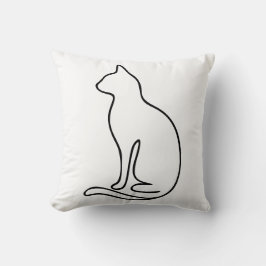 Cojín Decorativo Minimalist Cat Line Art – Black Outline Silhouette