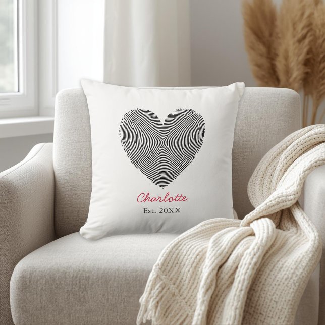 Cojín Decorativo Minimalist Heart Fingerprint Personalized Name (Subido por el creador)