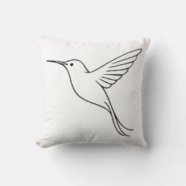 Cojín Decorativo Minimalist Hummingbird Line Art in Flight