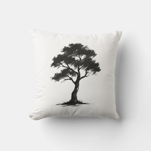 Cojín Decorativo Minimalist Tree – Ink Brush Nature Illustration on (Anverso)