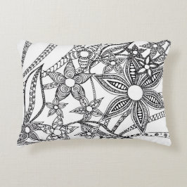 Cojín Decorativo Minimalista Arte de Línea Floral en Blanco y Negro