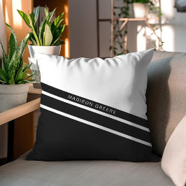Cojín Decorativo Minimalista elegante negro y blanco con nombre