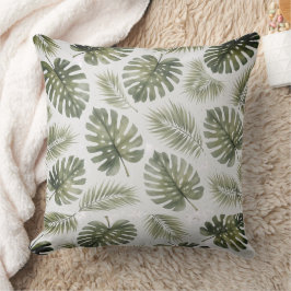 Cojín Decorativo Minimalista Hojas de Palma Monstera en Blanco y Ne