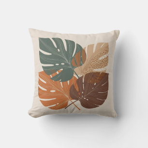 Cojín Decorativo Minimalista Moderno Hojas de Monstera Tonos Terros