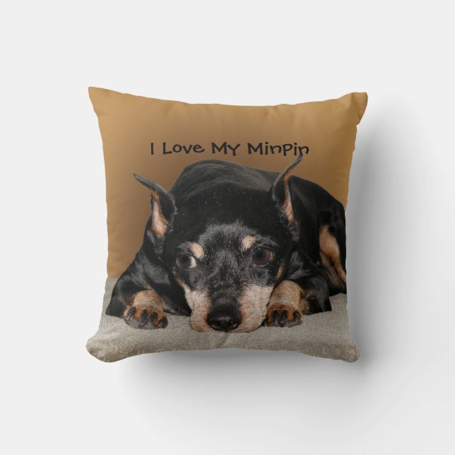 Cojín Decorativo Minimiza Pinscher aka Min Pin Nombre Mascota de am (Anverso)