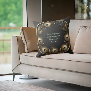 Cojín Decorativo Mínimo Elegante Plumas de Pavo Real Personalizable