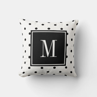Cojín Decorativo Mínimo MONOGRAM en puntos de polka blanco y negro