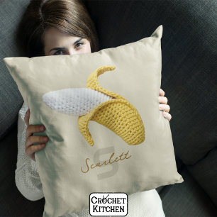 Cojín Decorativo Mínimo Monograma moderno Nombre Crochet Banana