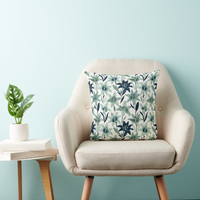 Cojín Decorativo Mint and Navy Abstract Lily (Silla)