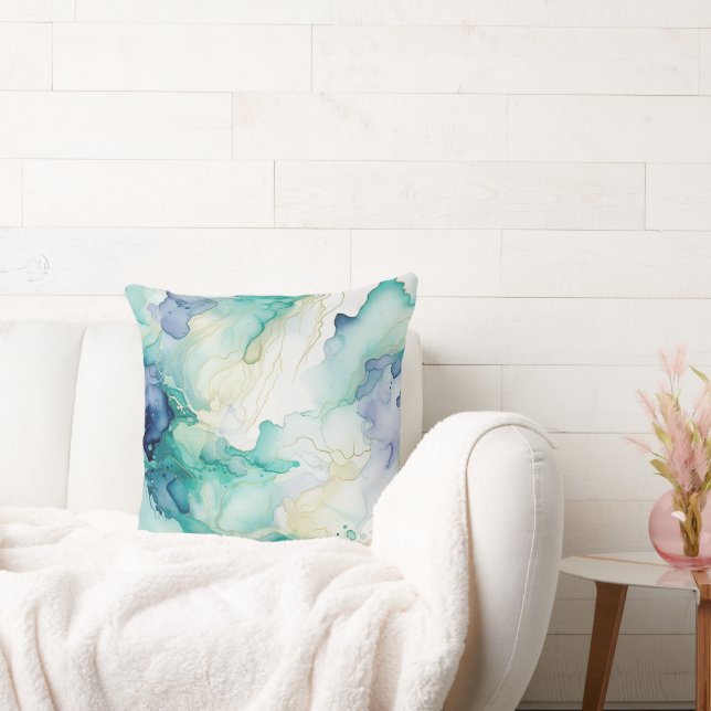 Cojín Decorativo Mint Aqua Blue Ink Marble (Sofá)