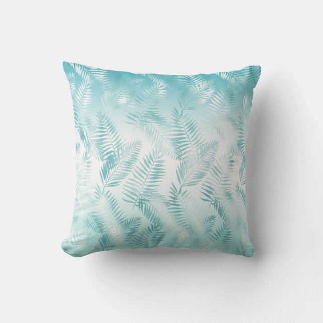 Cojín Decorativo Mint Aqua White Tropical Beach Leaves           (Anverso)