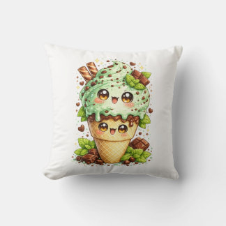 Cojín Decorativo Mint Chocolate Chip Ice Cream Cone Kawai Cushion 