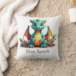 Cojín Decorativo Mint Green Baby Dragon Fantasía Personalizada