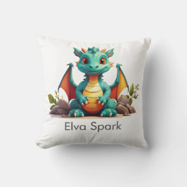 Cojín Decorativo Mint Green Baby Dragon Fantasía Personalizada