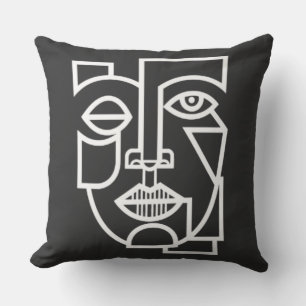 Cojín Decorativo Mirada Dividida Monocromo Arte de Línea de Percepc
