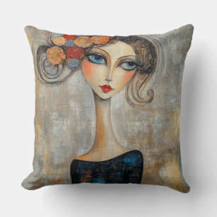 Cojín Decorativo Mirada tranquila de una elegante dama de ojos azul