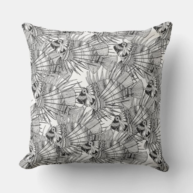 Cojín Decorativo mirador de pescado blanco negro (Anverso)
