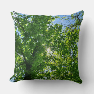 Cojín Decorativo Mirando hacia arriba hojas verdes y cielo azul - R