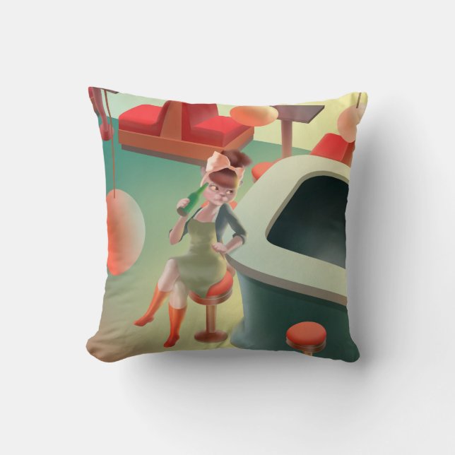 Cojín Decorativo Miss Meow - Serie nocturna de bares (Anverso)