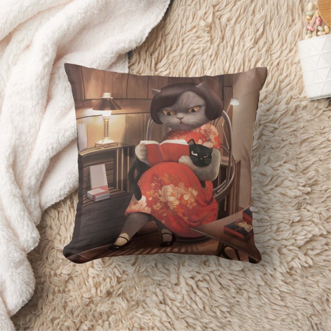 Cojín Decorativo Miss Meow - Tiempo de lectura de gatos vintage (Manta)