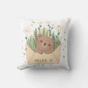 Cojín Decorativo MISS U: Oso de peluche y flores en sobres