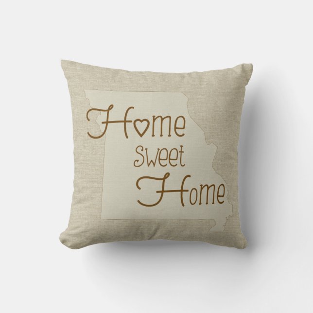Cojín Decorativo Missouri-Home Sweet Home burlap nombre personaliza (Anverso)