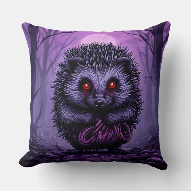 Cojín Decorativo Misterioso Erizo en un bosque fantasmagórico (Anverso)