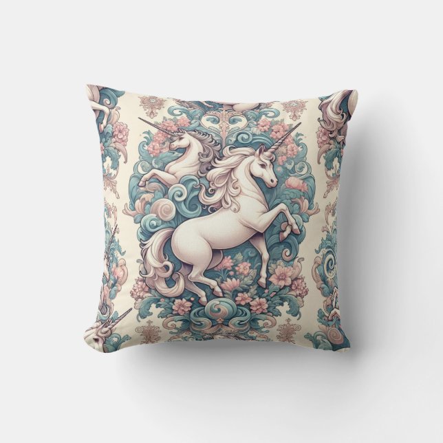 Cojín Decorativo Míticas Unicornios Victorianas: Floral encantada (Anverso)