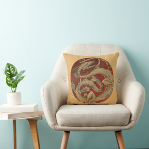 Cojín Decorativo Mitología Vintage, Dragón Asiático Dorado Antiguo