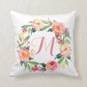 Cojín Decorativo Moda acuarela Floral Wreath Monograma