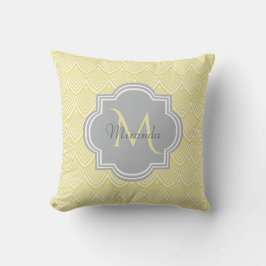 Cojín Decorativo Moda Amarillo Art Decó Vieiras Gris Monograma Nomb