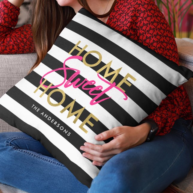Cojín Decorativo Moda Black & White Stripes Gold Hogar dulce Hogar (Subido por el creador)