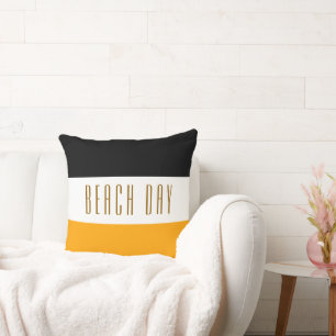 Cojín Decorativo Moda Black White Yellow Stripes BEACH DAY Textos