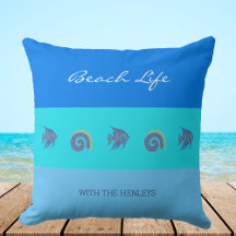 Moda Blue Stripes Shells Fish Family Beach House
