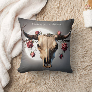 Cojín Decorativo Moda Boho Acuarela Floral Romántica Cráneo de Vaca