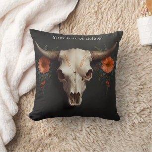 Cojín Decorativo Moda Boho Acuarela Minimalista Floral Cow Skull