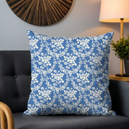 Cojín Decorativo Moda botánica del patrón floral blanco azul francé