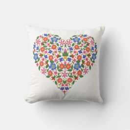 Cojín Decorativo Moda Corazón floral al estilo del arte folk sobre 