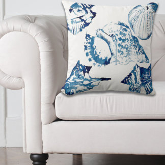 Cojín Decorativo moda costera azul índigo océano acuarela
