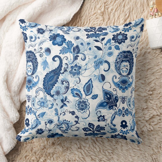 Cojín Decorativo Moda de campo de impresión de paisley blanca azul  (Manta)