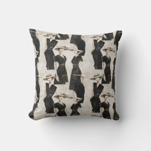 Cojín Decorativo Moda de découpage vintage señoras con vestidos neg