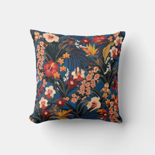 Cojín Decorativo Moda de la jungla: azul oscuro exótico.