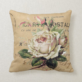 Cojín Decorativo moda de shabb de postal francesa y rosa blanca