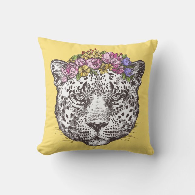 Cojín Decorativo Moda del Hippie del leopardo (Anverso)