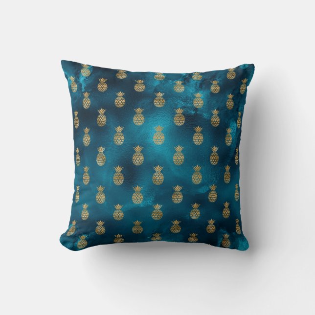 Cojín Decorativo Moda elegante de piña metálica verde azulada (Anverso)